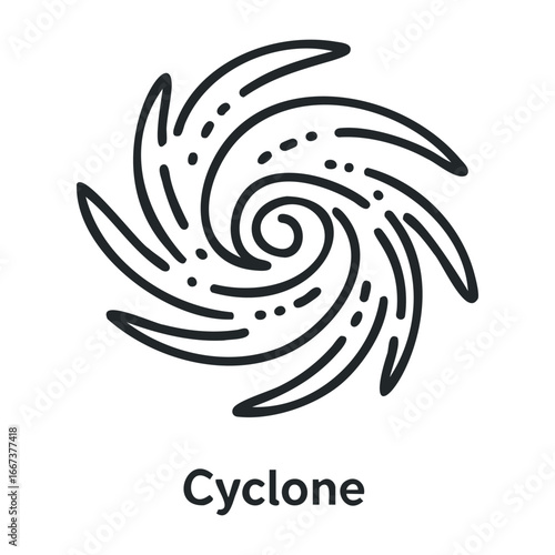 Cyclone formation and impact nature graphic illustration dynamic environment abstract viewpoint. Vector outline illustration