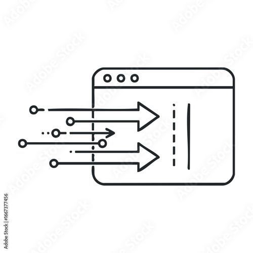 Data transfer process digital environment infographic web technology insightful perspective. Vector outline illustration
