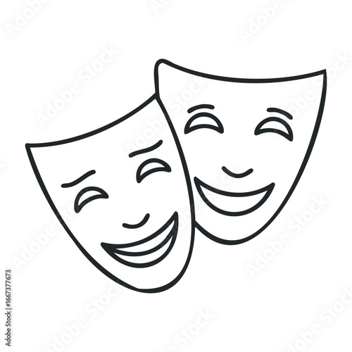 Theatrical performance celebration stage illustration artistic environment comedy and drama concept. Vector outline illustration