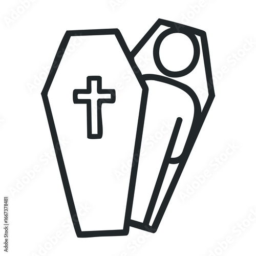 Mourning ritual for a deceased loved one cemetery illustration spiritual environment grief and loss. Vector outline illustration