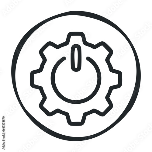 Tech revolution power on innovation unleashed in a modern workspace environment. Vector outline illustration