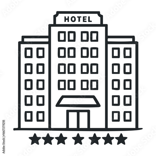 Hotel building exterior urban city illustration graphic design front view hospitality concept. Vector outline illustration