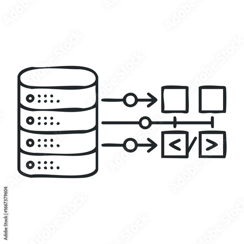 Data flow process server room infographic digital environment side view technology concepts. Vector outline illustration