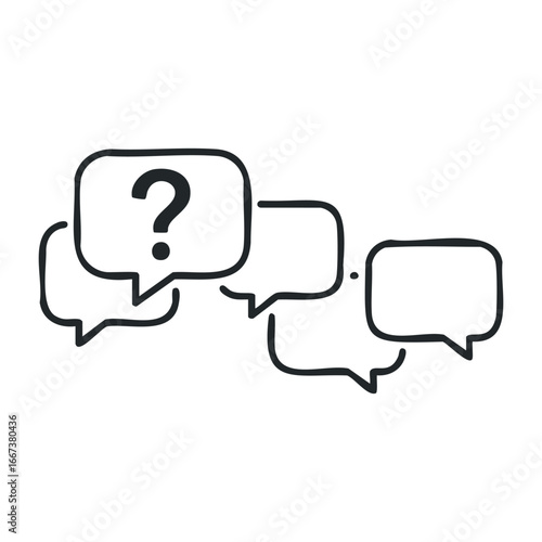 Exploring questions and curiosities in graphic design studio digital art minimalist environment creative perspective. Vector outline illustration