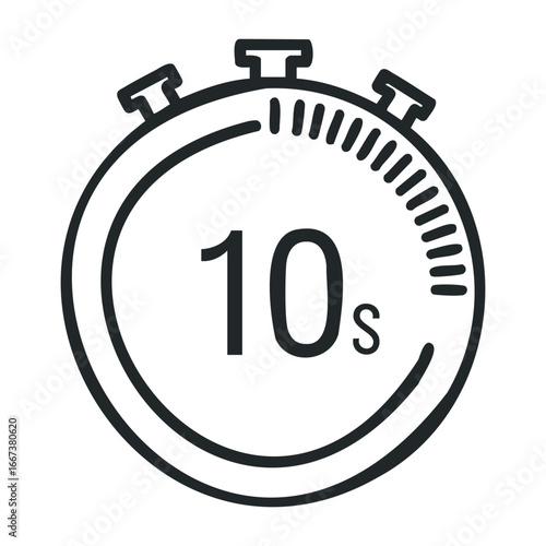 10-second countdown timer display digital format timer screen minimalistic time management. Vector outline illustration