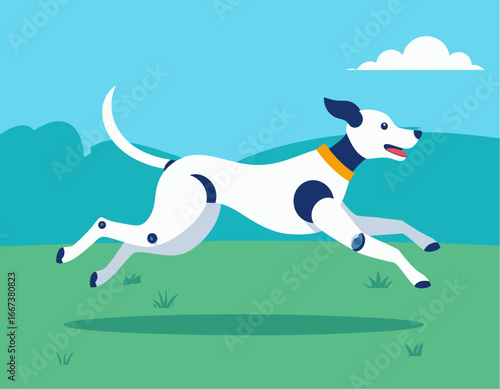 Robot dog chasing a frisbee