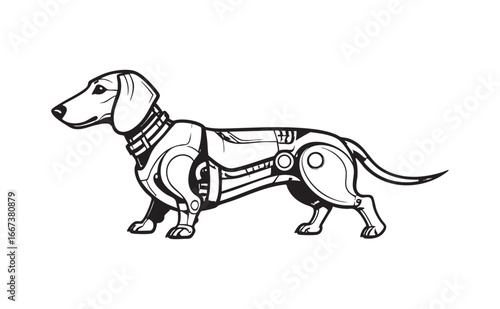 Black and white Cyborg Dachshund logo concept