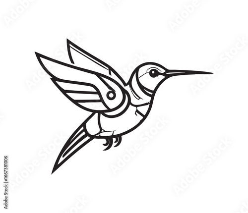 Black and white Cyborg Hummingbird logo concept