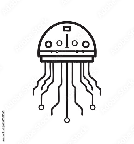 Black and white Cyborg Jellyfish logo concept