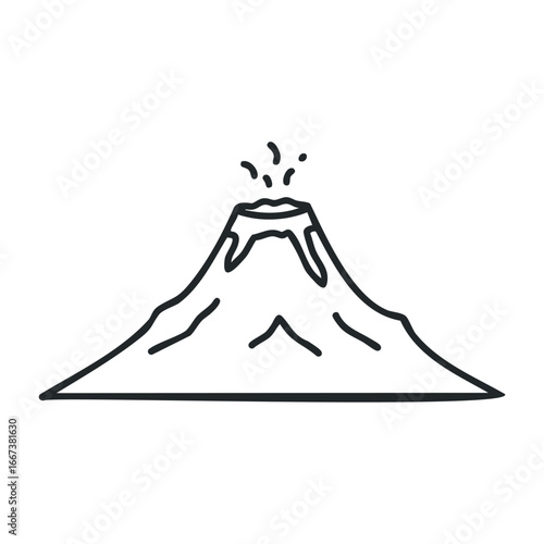 Erupting volcano landscape nature scene digital illustration mountainous environment aerial view geological phenomenon. Vector outline illustration