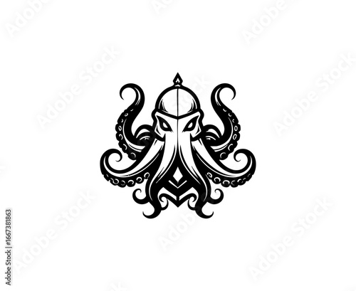 Black and white Knight  Octopus logo concept