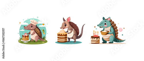 Cute Armadillo baking a cake