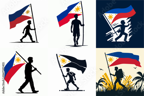 vector illustration set of people carrying the Philippine flag
