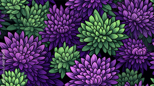 Aster Flower Pattern with Contrasting Purple and Green