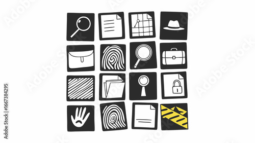 Detective and Crime Investigation Noir Icon Set