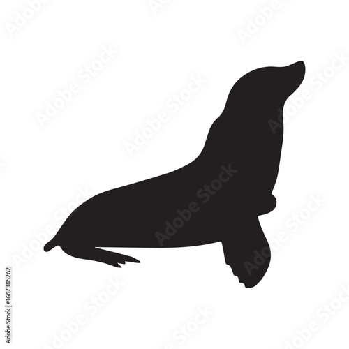 Seal silhouette vector icon. Sea lion graphic symbol, isolated on white background. Marine animal wildlife logo design element.
