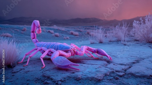 Pink scorpion desert landscape