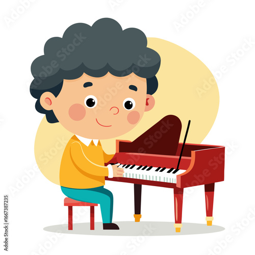 little boy playing piano vector