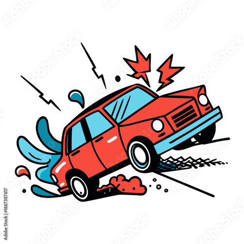 fire car crash vector illustration