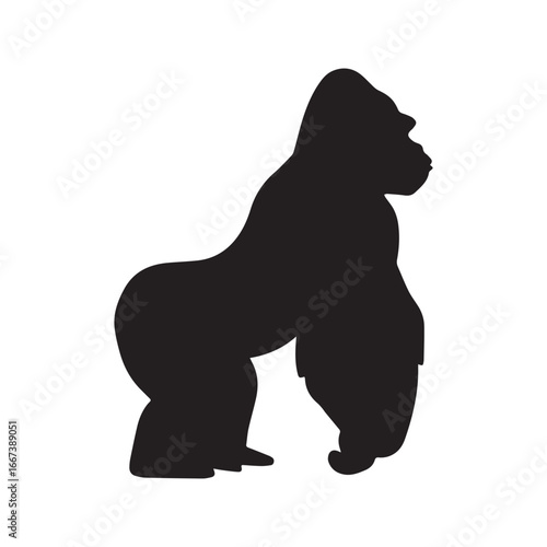 Gorilla silhouette vector icon. Strong ape or primate graphic symbol, isolated on white background. African wildlife logo design.
