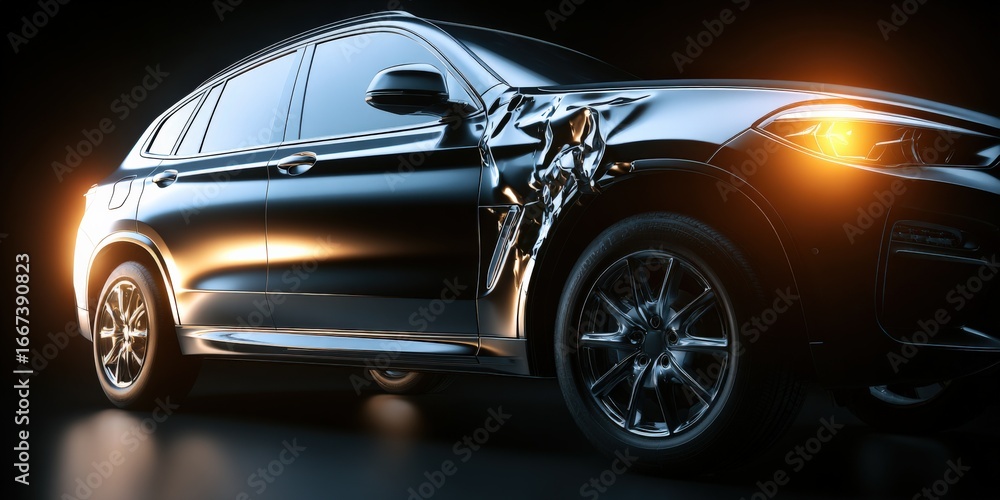 Fototapeta premium Sleek Black SUV Studio Shot with Dramatic Lighting Displaying its Modern and Luxurious Design