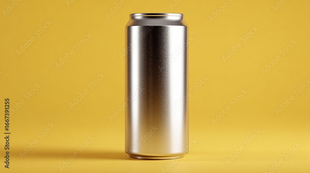 Metallic beverage can on a mustard yellow background Metallic beverage can on a mustard yellow background