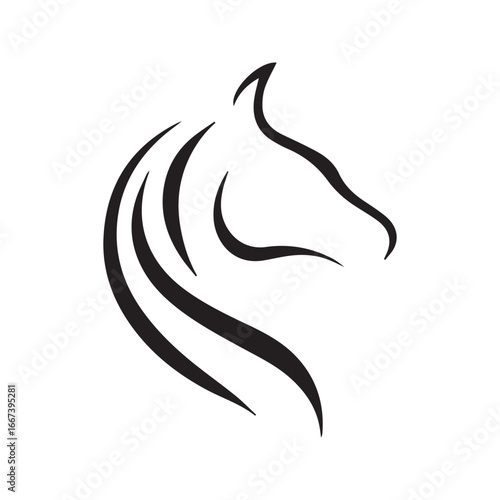 Elegant horse head logo. Simple stallion line art icon. Minimalist equine vector symbol.
