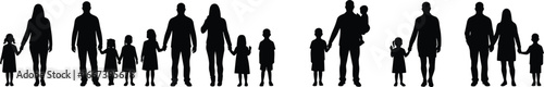 Happy diverse families, parents with children, family silhouettes, parent-child bonding, family unity, loving parents, togetherness, family love, parenthood joy, family outdoor walk