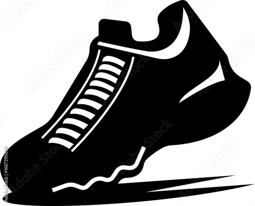This distinctive running shoe icon blends simplicity with athletic symbolism "Dynamic Stride Silhouette of a High-Performance for Speed, fitness applications Endurance, and Modern Athletic Branding"