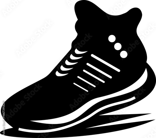 This distinctive running shoe icon blends simplicity with athletic symbolism "Dynamic Stride Silhouette of a High-Performance for Speed, fitness applications Endurance, and Modern Athletic Branding"