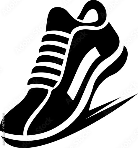 This distinctive running shoe icon blends simplicity with athletic symbolism "Dynamic Stride Silhouette of a High-Performance for Speed, fitness applications Endurance, and Modern Athletic Branding"