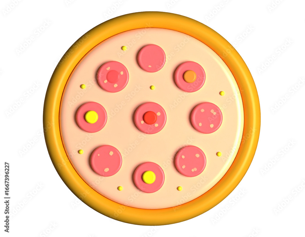 Fototapeta premium 3D pizza graphic, orange crust, pink/peach toppings