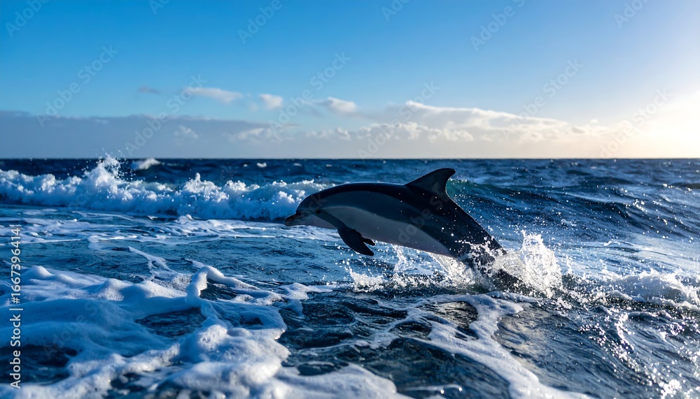 Fototapeta premium Dolphin leaps from ocean.