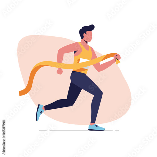 Man running and breaking finish line ribbon in a dynamic pose  