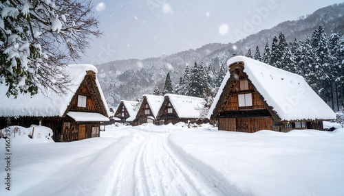 茅葺　豪雪　生成AI　背景　