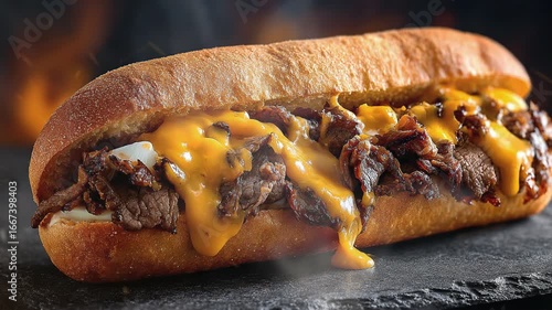 Wallpaper Mural Cheesesteak american food on a dark background with smoke Torontodigital.ca