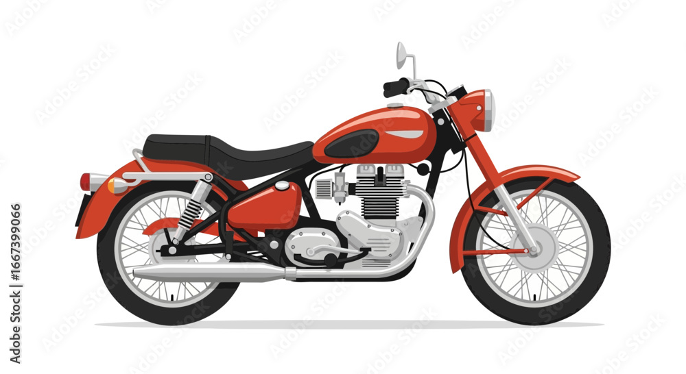 Obraz premium Classic red motorcycle side view isolated on white offering vintage appeal