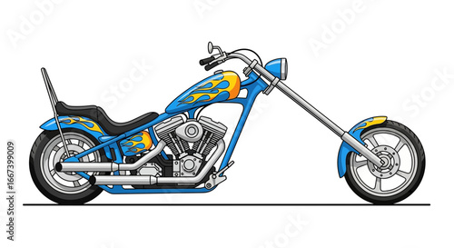 Captivating cartoon motorcycle illustration with classic chopper style