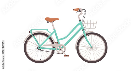 Classic turquoise bicycle with front basket for leisurely rides illustration