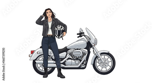 Empowered female motorcyclist ready for adventure on classic ride touring