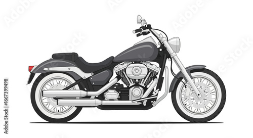 Monochrome illustration of an iconic cruiser motorcycle on white ground