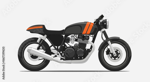 Stylish black cafe racer motorcycle vector illustration on white backdrop