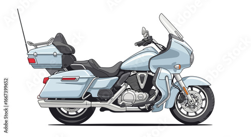 Stylish light blue touring motorcycle isolated on a white background