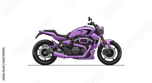 Stylized purple motorcycle on a plain background showcasing design elements