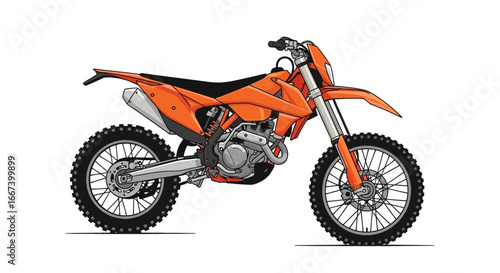 Stylized Orange Enduro Motorcycle Illustration on Clean White Backdrop