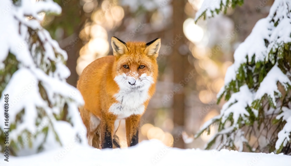 Naklejka premium Red fox stands in snow