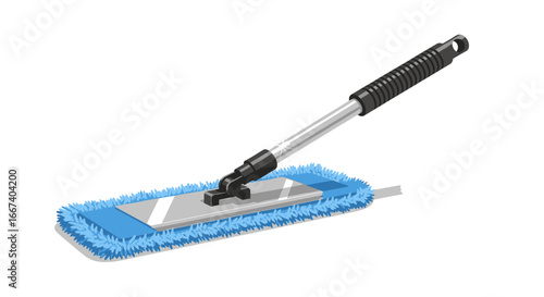 Illustration of cleaning equipment with mop and microfiber pad for homecare
