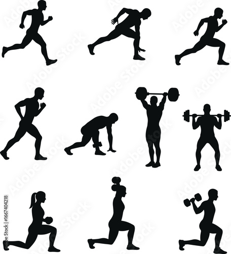 Wallpaper Mural Silhouette fitness athletes, running, weightlifting, training, workout, gym exercise, strength, health, bodybuilding, sports, athletic lifestyle, endurance, power, active people Torontodigital.ca