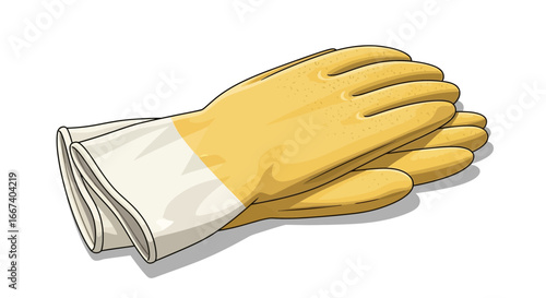 Illustration of resilient yellow gloves with extended white cuffs for work