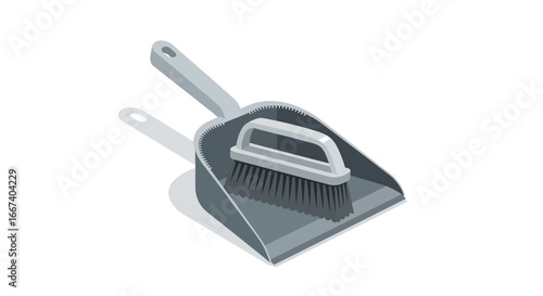 Illustrative dustpan and brush ensemble emphasizing cleanliness and maintenance